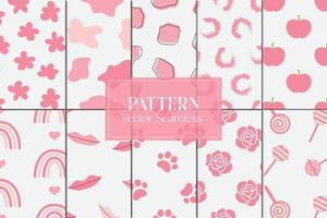 Set of cute illustrations pink abstract patterns vector