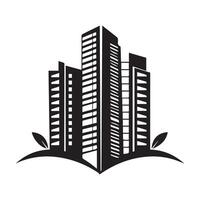 diseño de logotipo abstracto de edificios de la empresa de silueta de casa inmobiliaria con plantilla de horizonte de la ciudad. vector