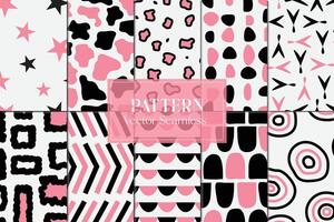 Set of patterns abstract black pink cute shapes vector