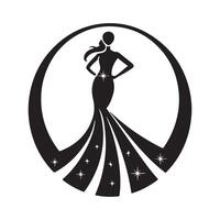 perder pompa logo con hermosa dama noche vestido y corona diseño valores imagen vector