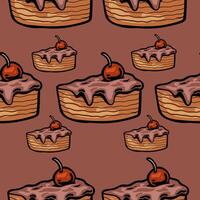 a pattern with a cake with cherries on it vector