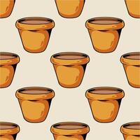 seamless pattern with flower pots on beige background vector