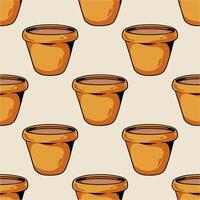 seamless pattern with flower pots on beige background vector