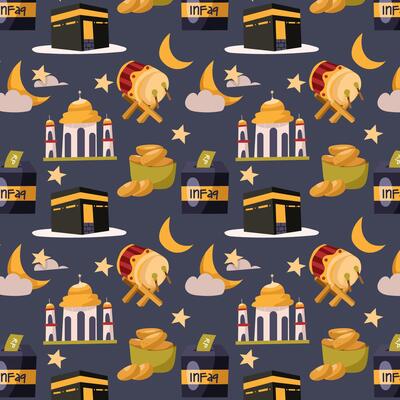 islamic pattern with moon, stars and other symbols