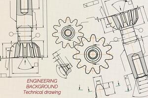 mecánico Ingenieria dibujos en sepia antecedentes. grifo herramientas, taladrador. técnico diseño. cubrir. Plano. ilustración. vector