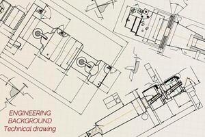 Mechanical engineering drawings on sepia background. Tap tools, borer. Technical Design. Cover. Blueprint. illustration. vector