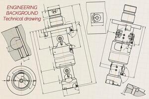 Mechanical engineering drawings on sepia background. Tap tools, borer. Technical Design. Cover. Blueprint. illustration. vector