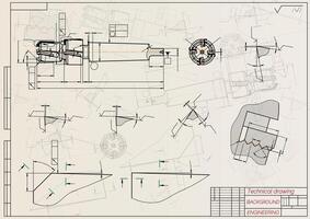 Mechanical engineering drawings on sepia background. Tap tools, borer. Technical Design. Cover. Blueprint. illustration. vector