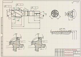 mecánico Ingenieria dibujos en sepia antecedentes. grifo herramientas, taladrador. técnico diseño. cubrir. Plano. ilustración. vector