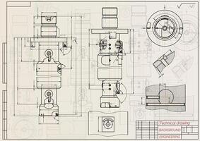 Mechanical engineering drawings on sepia background. Tap tools, borer. Technical Design. Cover. Blueprint. illustration. vector