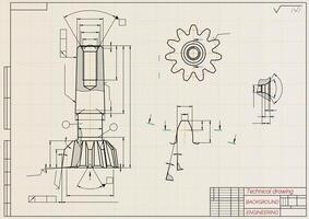 Mechanical engineering drawings on sepia background. Tap tools, borer. Technical Design. Cover. Blueprint. illustration. vector