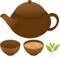 Hot Chinese tea in teapot and green teacup culture and traditions vector