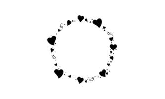 a black and white drawing of hearts in a circle. Element greeting or banner for mothers day celebration. Monochrome style vector