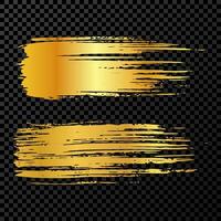 Set of two gold brush strokes. Hand drawn ink spots isolated on dark background. illustration vector