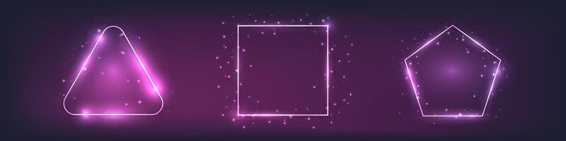 Set of neon frames with shining effects vector