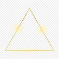 Gold glowing triangle frame isolated on background. Shiny frame with glowing effects. illustration. vector