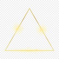 Gold glowing triangle frame isolated on background. Shiny frame with glowing effects. illustration. vector