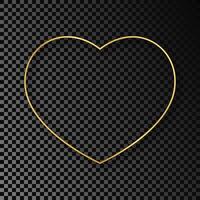 Gold glowing heart shape frame with shadow isolated on dark background. Shiny frame with glowing effects. illustration. vector
