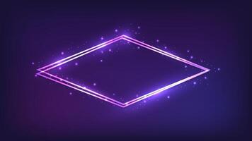 Neon double rhombus frame with shining effects vector