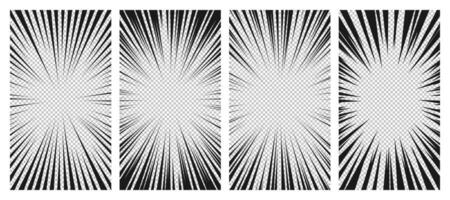 Set of comic book pages with black lines isolated on background. Template with flash explosion rays effect texture. illustration vector