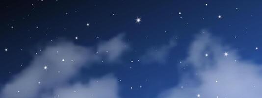 Night sky with clouds and many stars vector