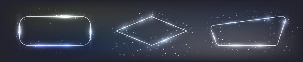 Set of neon frames with shining effects vector
