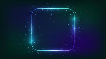 Neon rounded square frame with shining effects vector