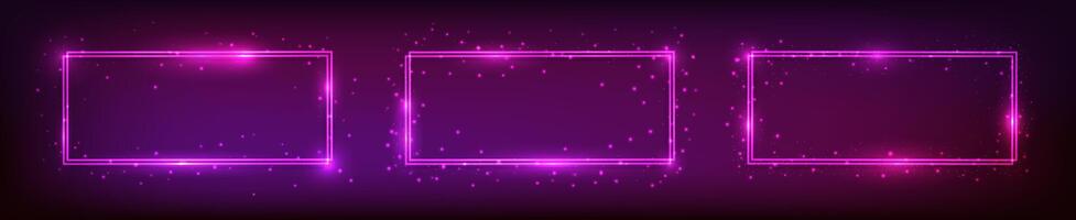 Neon double rectangular frame with shining effects vector