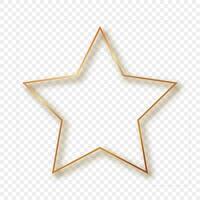 Gold glowing star shape frame with shadow isolated on background. Shiny frame with glowing effects. illustration. vector