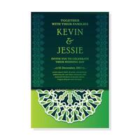 green wedding invitations mandala style vector