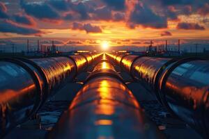 Large oil pipeline and gas pipeline in the process of oil refining and the movement of oil and gas. Petrochemical industry site photo