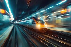 Speeding train captured with motion blur effect photo