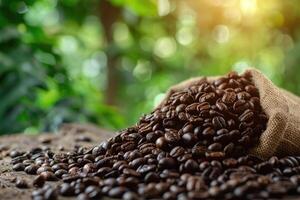 Excellent coffee from Costa Rica in nature background photo