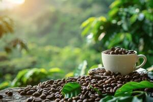 Excellent coffee from Costa Rica in nature background photo