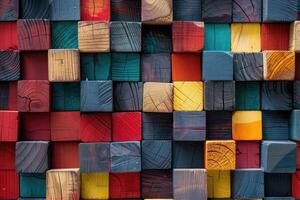 Abstract block stack wooden 3d cubes, colorful wood texture for backdrop photo