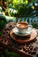 Excellent coffee from Costa Rica in nature background photo