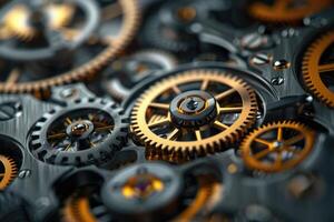 Close-up of an intricate mechanical watch movement photo