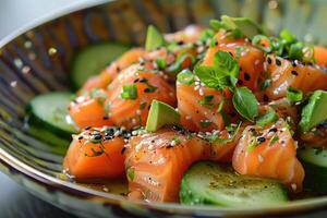 Hawaiian dish with salmon, avocado and cucumber photo