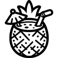 Sweet fruit cocktail in half pineapple in monochrome. Pineapple smoothie. Simple minimalistic in black ink drawing on white background vector