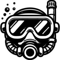 Diving mask with snorkel in monochrome. Professional swimming equipment. Simple minimalistic in black and white drawing on white background vector