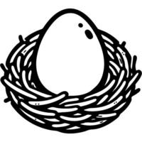 Bird egg in nest in monochrome. First egg in ostrich bird family. Simple minimalistic in black ink drawing on white background vector