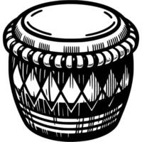 Hawaiian wooden drum in monochrome. Traditional musical instrument of islanders. Simple minimalistic in black ink drawing on white background vector