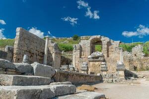 Picturesque ruins of the ancient city of Perge in Turkey. Perge open air museum. photo