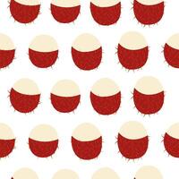 Fresh Rambutan Tropical Fruit Seamless Pattern On White Background vector