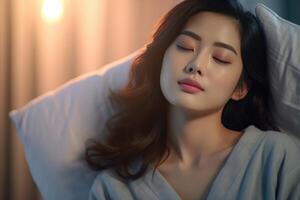 Young asian woman sleeping well in bed. photo