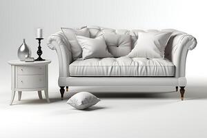 White leather sofa isolated on total white background photo