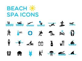 Variety of beach spa icons symbols signs pictogram logo against a white background vector