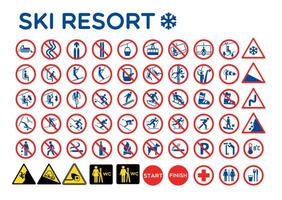 Collection of ski resort signs displayed against a blank white backdrop vector