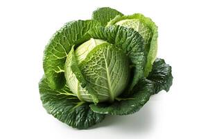 Raw green cabbage isolated on total white background photo