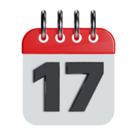 a 3d calendar with number 17 on it and red header on top of it icon png